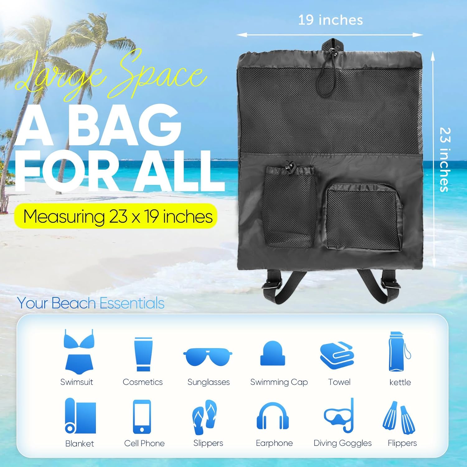 Swim Mesh Beach Bag, Waterproo - Drawstring Gym Bag recensie en prijs