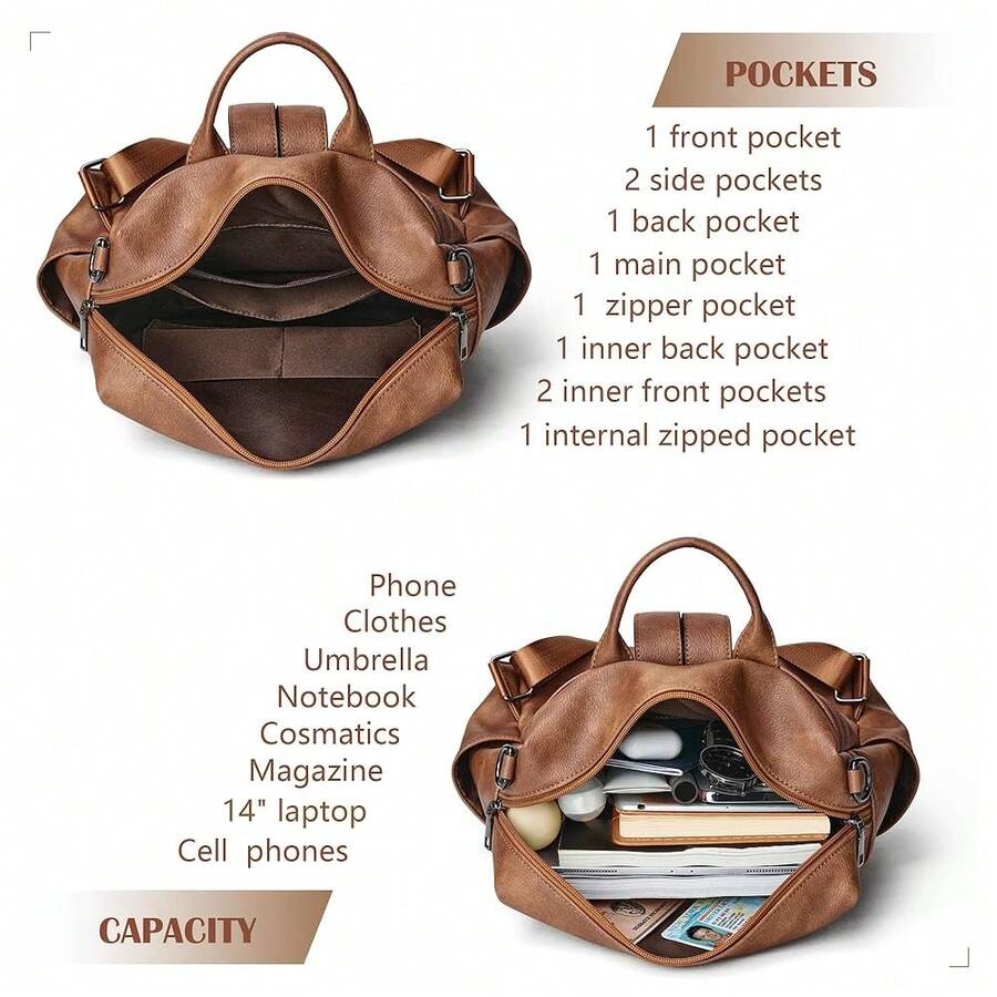 Women Fashion Vintage Brown PU - Laptop Backpack 15.6 recensie en prijs