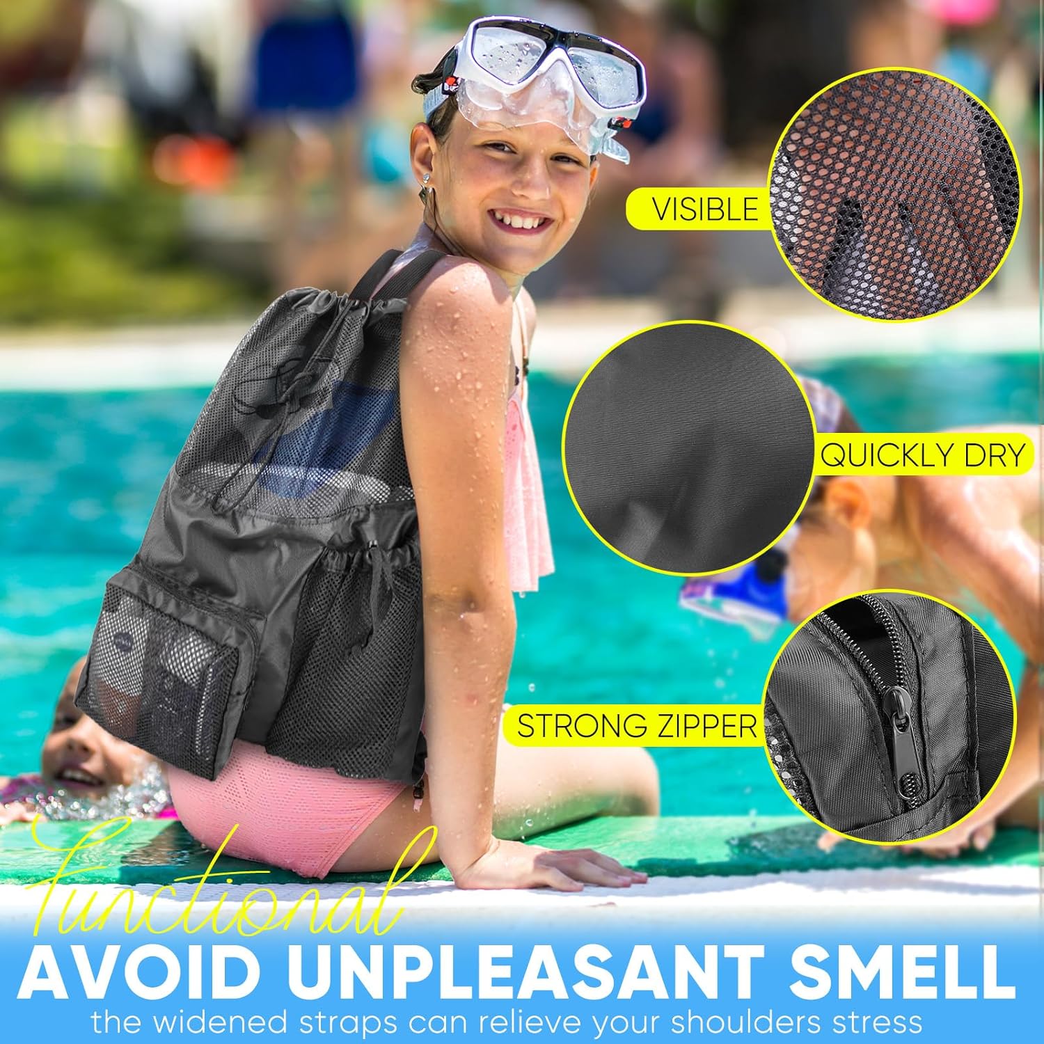 Swim Mesh Beach Bag, Waterproo - Drawstring Gym Bag recensie en prijs